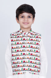 Infant Boys Printed Waist Coat 3 Piece -SIS724125